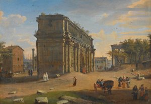 View Of The Campo Vaccino With The Arch Of Septimius Severus by Gaspar Van Wittel Oil Painting