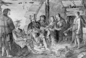 Costumes of the Inhabitants of Port des Francais in Lituya Bay painting by Gaspard Duche De Vancy