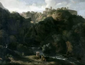 A View of Tivoli, with the Teverone Flowing Beneath by Gaspard Dughet Oil Painting