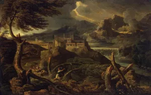 Landscape with Lightning by Gaspard Dughet - Oil Painting Reproduction