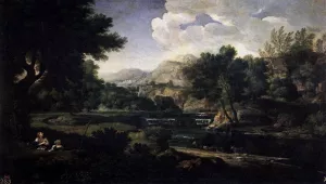 Landscape with Magdalene Worshipping the Cross by Gaspard Dughet - Oil Painting Reproduction