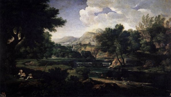Main Product Photo of Landscape with Magdalene Worshipping the Cross Painting by Gaspard Dughet
