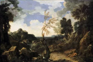 Landscape with St Jerome and the Lion painting by Gaspard Dughet