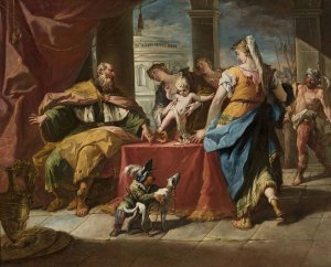 Moses trampling on the Pharaoh's crown by Gaspare Diziani Oil Painting
