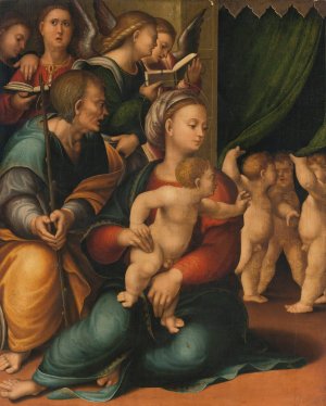 Madonna And Child With Joseph And Angels by Gaspare Sacchi Oil Painting