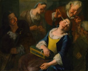 Teasing a Sleeping Girl by Gaspare Traversi Oil Painting