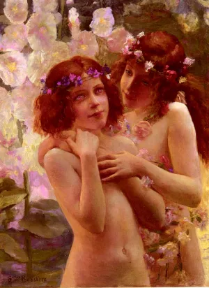Deux Enfants Aux Couronnes De Fleurs by Gaston Bussiere Oil Painting