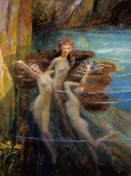 Les Nereides by Gaston Bussiere - Hand-Painted Oil Painting Reproduction