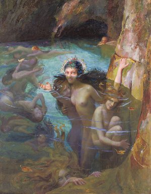 Sea Nymphs At A Grotto by Gaston Bussiere Oil Painting