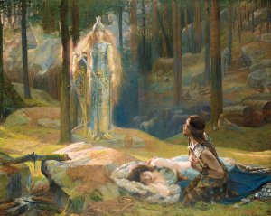 The Revelation, Brynhild Discovering Sieglind And Sigmund by Gaston Bussiere Oil Painting