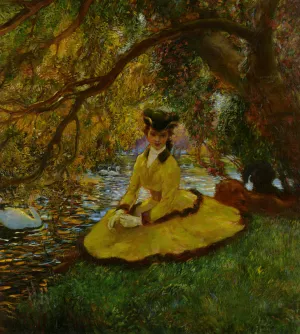 La Amazone Assise au Bord dUn Erang Oil painting by Gaston La Touche
