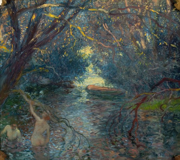 Main Product Photo of Pond, Bathers, Canoe Painting by Gaston La Touche