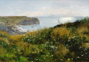 View Of Etretat by Gaston Roullet Oil Painting