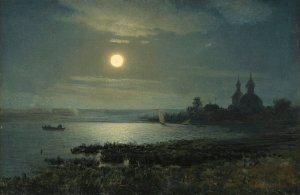 Moonrise Over The Lake by Gavril Pavlovich Kondratenko Oil Painting