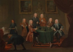 The Brothers Clarke with Other Gentlemen Taking Wine by Gawen Hamilton Oil Painting