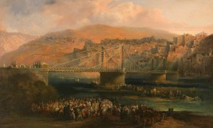 View of City of Fraga and its Hanging Bridge by Genaro Perez Villaamil Oil Painting