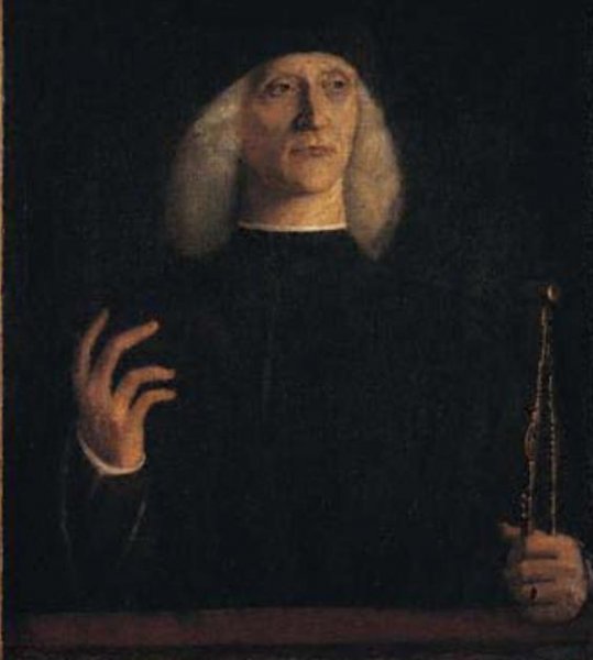 Main Product Photo of A Man with a Pair of Dividers Painting by Gentile Bellini