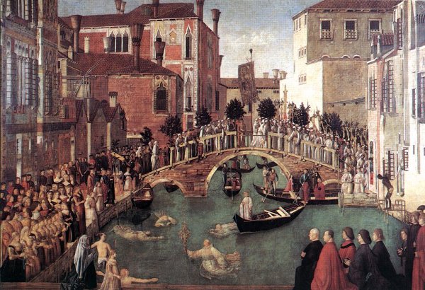 Main Product Photo of Miracle of the Cross at the Bridge of S. Lorenzo Painting by Gentile Bellini
