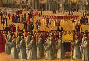 Procession in Piazza S. Marco Detail painting by Gentile Bellini