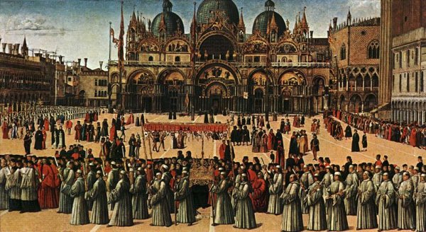 Main Product Photo of Procession in Piazza S. Marco Painting by Gentile Bellini