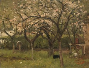Blossoming Tree in an Orchard by Geo Poggenbeek Oil Painting
