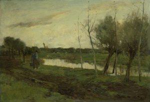 Landschap met een vaart by Geo Poggenbeek Oil Painting