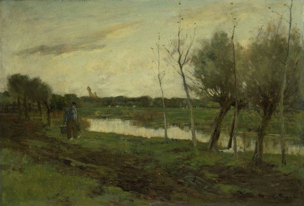 Landschap met een vaart  by Geo Poggenbeek - Hand-Painted Oil Painting Reproduction