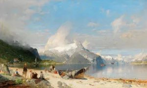 A summer day by the fjord by Georg Anton Rasmussen A summer day by the fjord Oil painting by Georg Anton Rasmussen