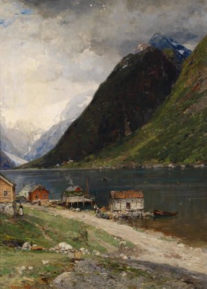 Fjordlandschaft by Georg Anton Rasmussen Oil Painting