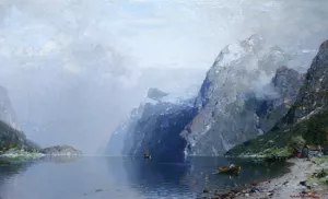 Norwegian Fjord by Georg Anton Rasmussen - Oil Painting Reproduction