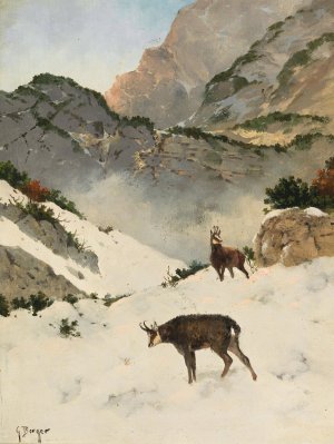 Gamsen im Hochgebirge by Georg Berger Oil Painting