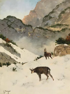 Gamsen im Hochgebirge by Georg Berger Oil Painting
