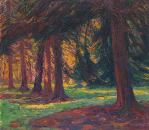 Herbstsonne im Walde by Georg Burmester Oil Painting
