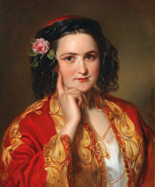 Bildnis einer jungen Frau in griechischer Tracht by Georg Decker - Hand-Painted Oil Painting Reproduction