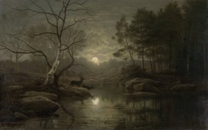 Forest Landscape in the Moonlight by Georg Eduard Otto Saal Oil Painting