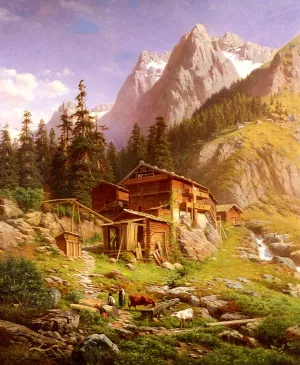 An Alpine Mill House by Georg Engelhardt Oil Painting