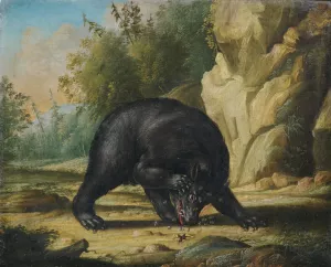 Ein Bar wird von Bienen attackiert by Georg Ernst Sandner Ein Bar wird von Bienen attackiert Oil painting by Georg Ernst Sandner