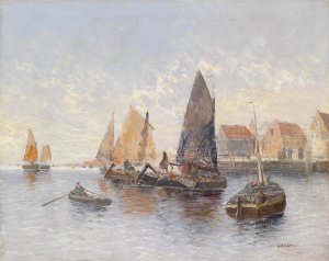 Fischer im Hafen by Georg Fischhof Oil Painting