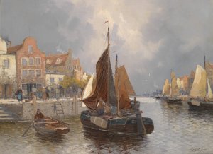 Hollandische Hafenansicht by Georg Fischhof Oil Painting