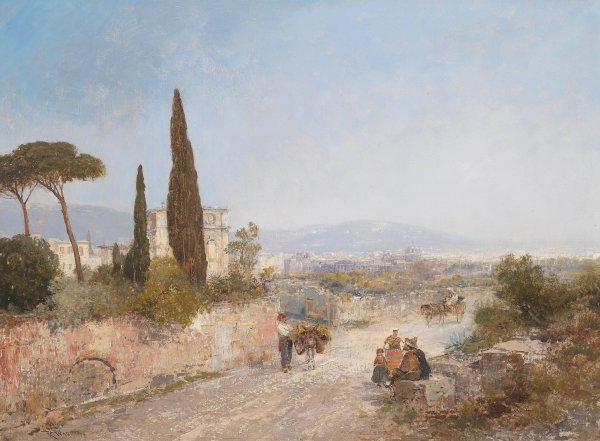Landschaft mit Blick auf Florenz by Georg Fischhof - Hand-Painted Oil Painting Reproduction