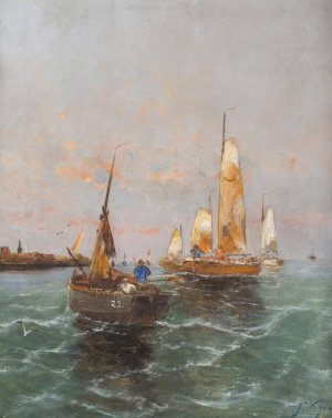 Marina Art by Georg Fischhof Oil Painting