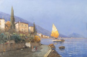 Mediterranean Landscape by Georg Fischhof Oil Painting