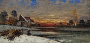 Winter Sunset by Georg Fischhof Oil Painting
