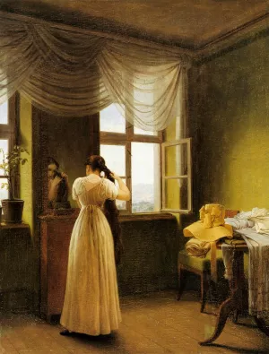 At the Mirror by Georg Friedrich Kersting - Oil Painting Reproduction