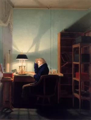 Man Reading at Lamplight by Georg Friedrich Kersting - Oil Painting Reproduction