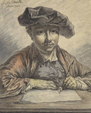 Self-Portrait Sketching by Georg Friedrich Schmidt Oil Painting