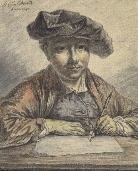 Self-Portrait Sketching  by Georg Friedrich Schmidt - Hand-Painted Oil Painting Reproduction