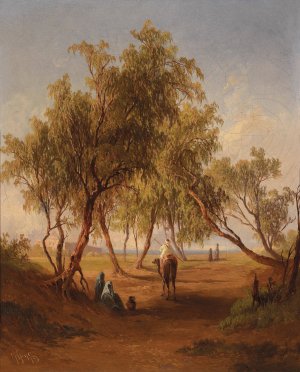 Orientalischer Reiter vor einer Stadt by Georg Geyer Oil Painting