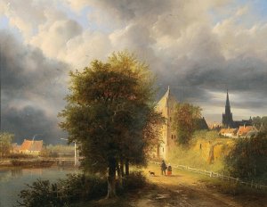 Storm Clouds over a Dutch Town by Georg Gillis Van Haanen Oil Painting