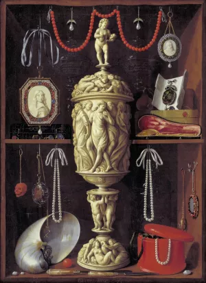 A Cabinet With Objects Of Art by Georg Hainz Oil Painting